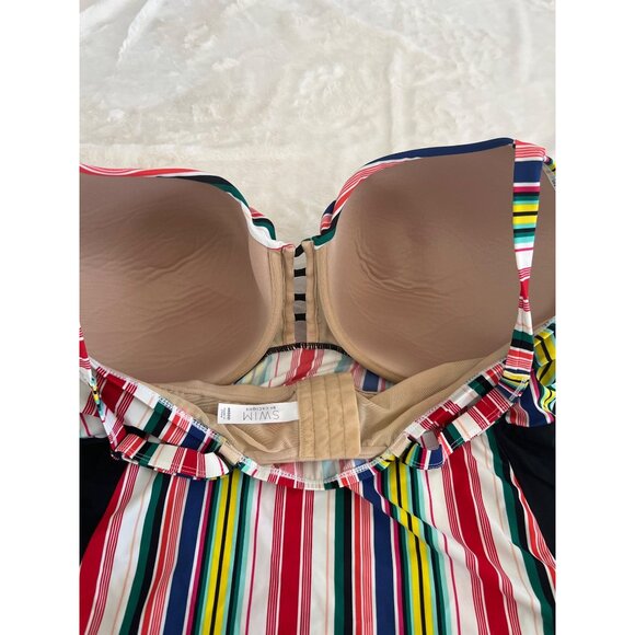 Cacique Swim by Lane Bryant‎ Striped Underwire Tankini Top 46DDD - Picture 4 of 6